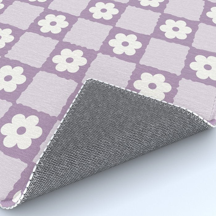 Retro Daisy Flower Checker in Purple Rug Gallery Image 4