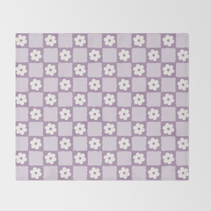 Retro Daisy Flower Checker in Purple Throw Blanket Gallery Image 2