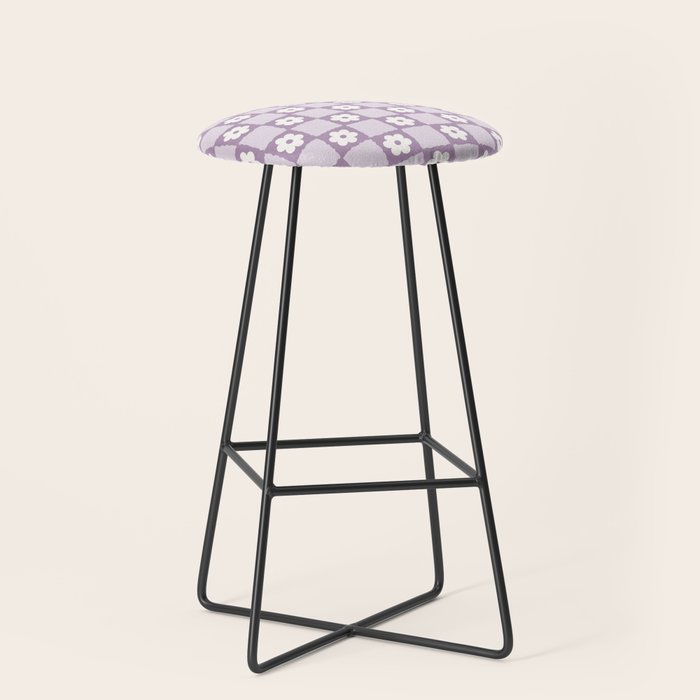 Retro Daisy Flower Checker in Purple Stool Gallery Image 1