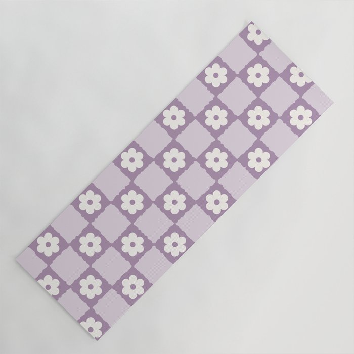Retro Daisy Flower Checker in Purple Yoga Mat Gallery Image 1