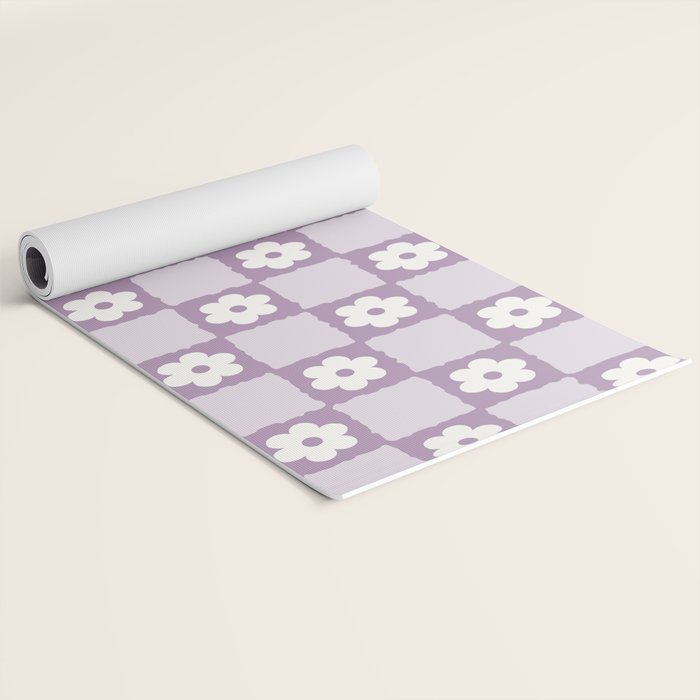 Retro Daisy Flower Checker in Purple Yoga Mat Gallery Image 2