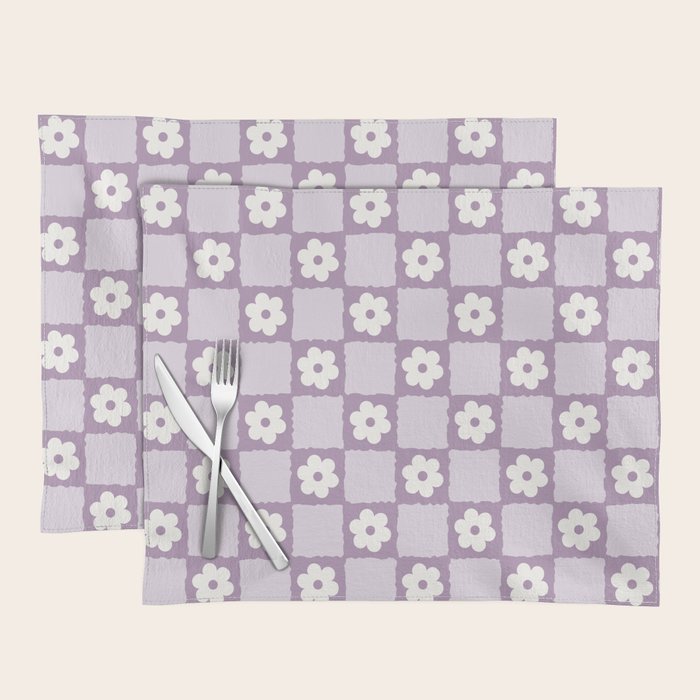 Retro Daisy Flower Checker in Purple Placemat Gallery Image 1