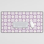 Retro Daisy Flower Checker in Purple Desk Mat Gallery Image 1