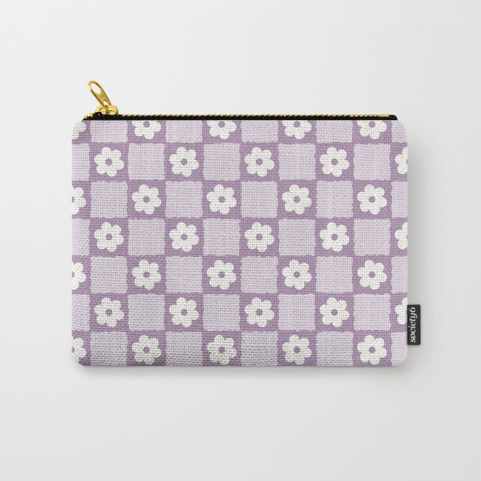 Retro Daisy Flower Checker in Purple Carry All Pouch Gallery Image 1