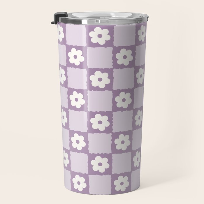 Retro Daisy Flower Checker in Purple Travel Mug Gallery Image 3