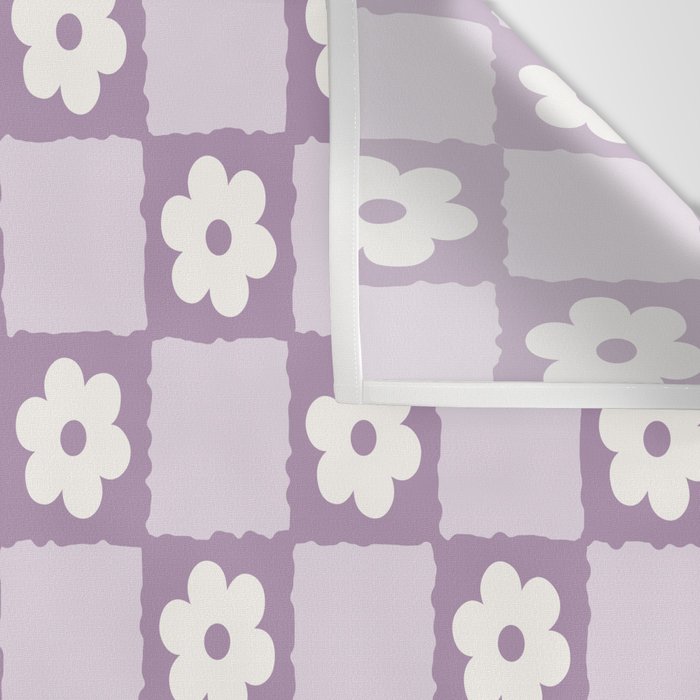 Retro Daisy Flower Checker in Purple Wall Tapestry Gallery Image 3