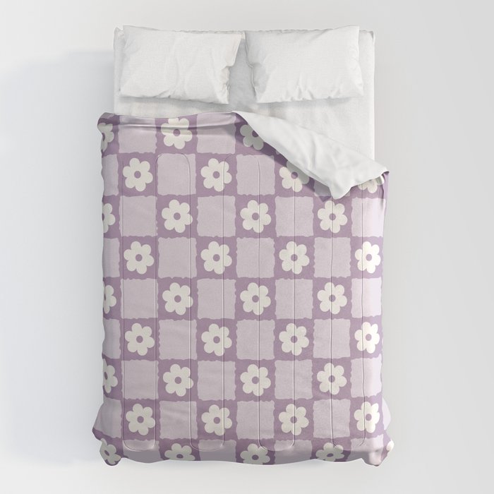 Retro Daisy Flower Checker in Purple Comforter Gallery Image 6