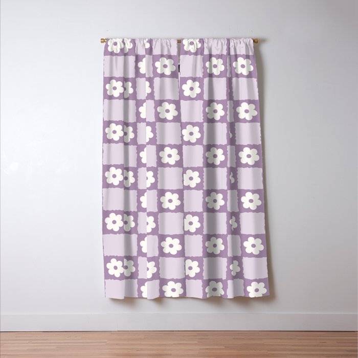 Retro Daisy Flower Checker in Purple Window Curtain Gallery Image 3