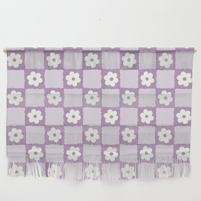 Retro Daisy Flower Checker in Purple Wall Hanging Gallery Image 1