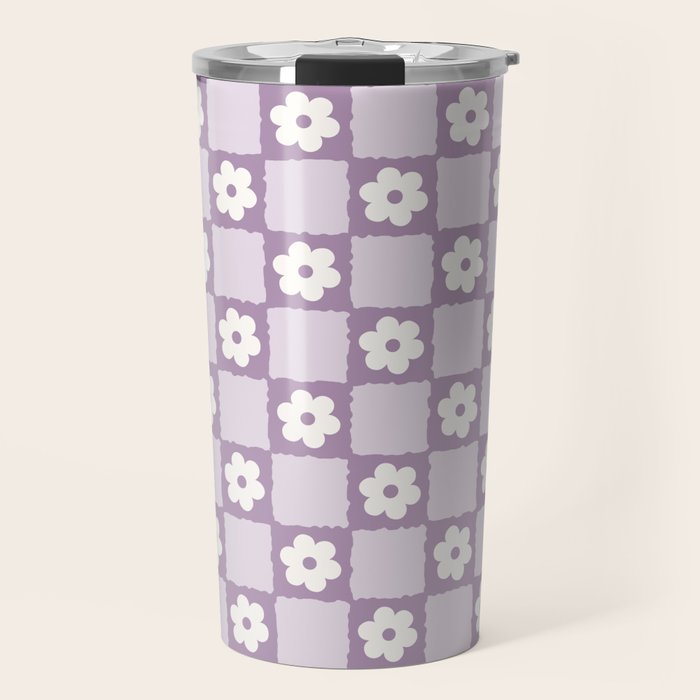 Retro Daisy Flower Checker in Purple Travel Mug Gallery Image 1