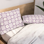 Retro Daisy Flower Checker in Purple Pillow Sham Gallery Image 2