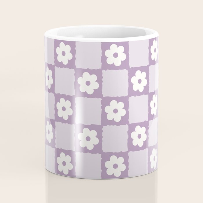 Retro Daisy Flower Checker in Purple Coffee Mug Gallery Image 4