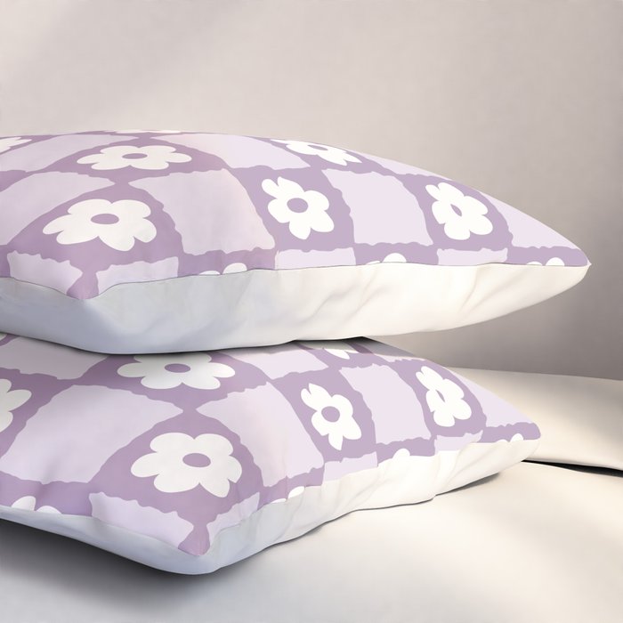 Retro Daisy Flower Checker in Purple Pillow Sham Gallery Image 3
