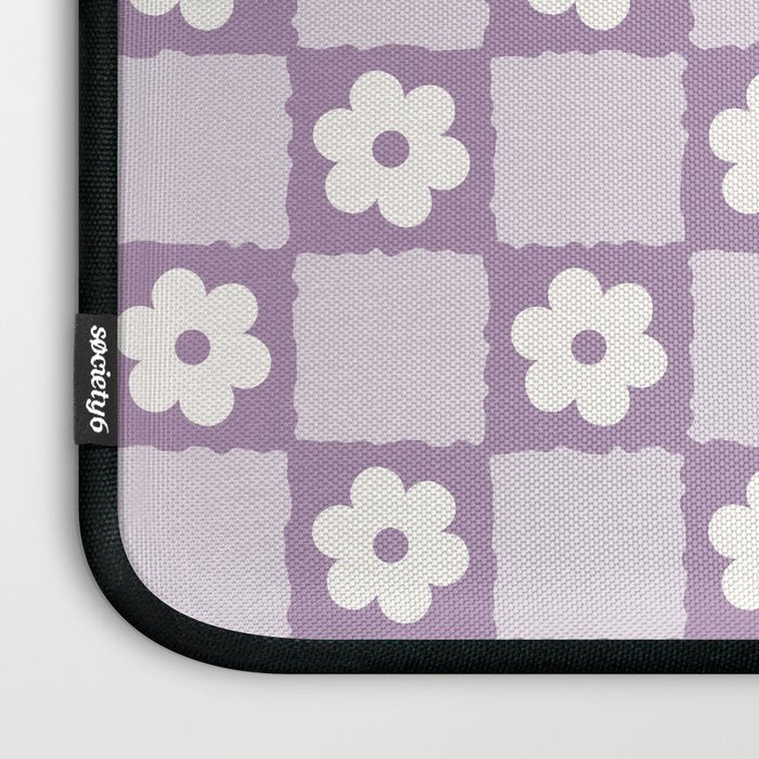 Retro Daisy Flower Checker in Purple Laptop Sleeve Gallery Image 3