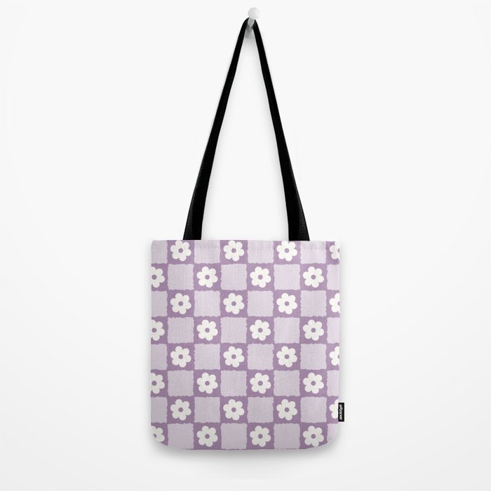Retro Daisy Flower Checker in Purple Tote Bag Gallery Image 2