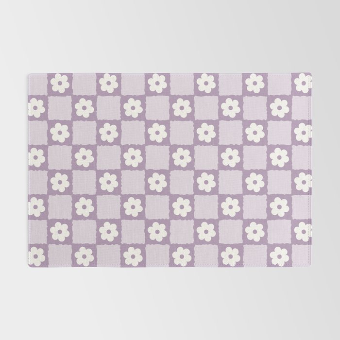 Retro Daisy Flower Checker in Purple Rug Gallery Image 2