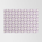 Retro Daisy Flower Checker in Purple Rug Gallery Image 2
