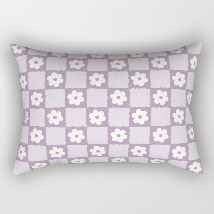 Retro Daisy Flower Checker in Purple Rectangular Pillow Gallery Image 2