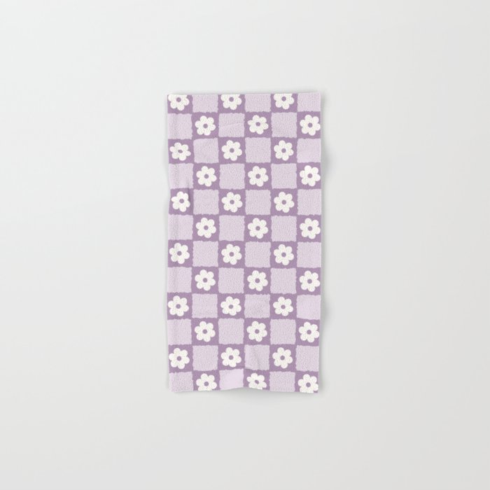 Retro Daisy Flower Checker in Purple Bath Towel Gallery Image 1