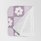 Retro Daisy Flower Checker in Purple Throw Blanket Gallery Image 3