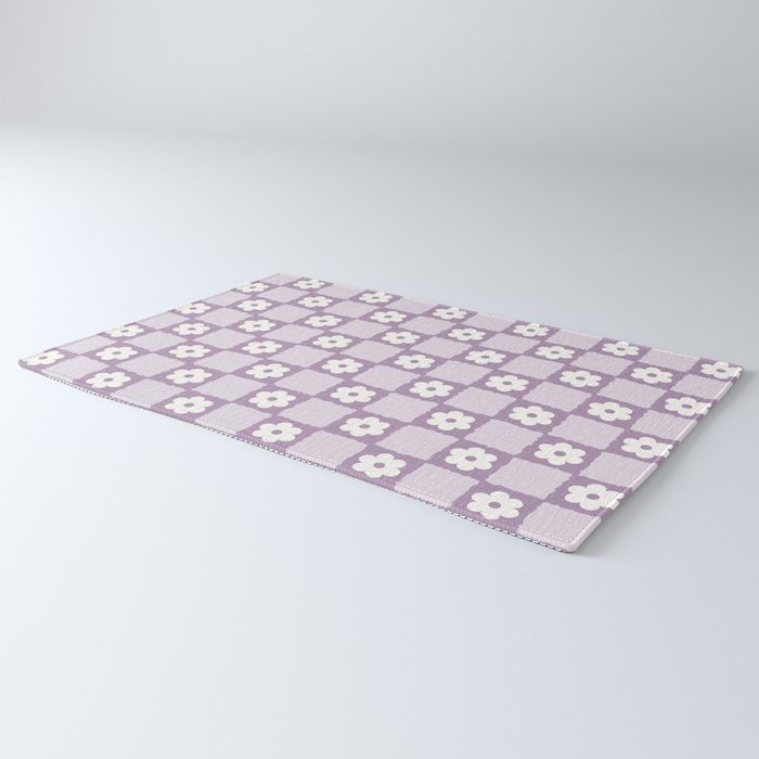 Retro Daisy Flower Checker in Purple Rug Gallery Image 3