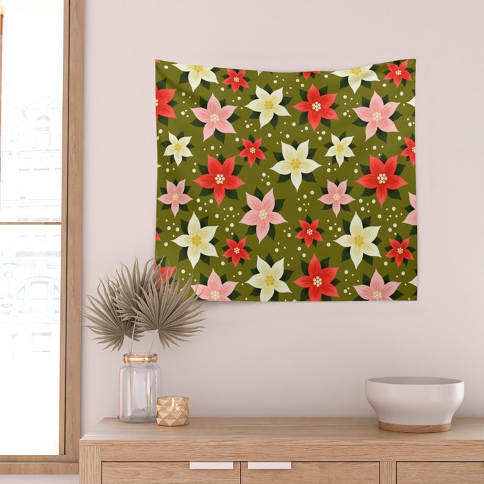 Poinsettia Pattern Wall Tapestry Gallery Image 2