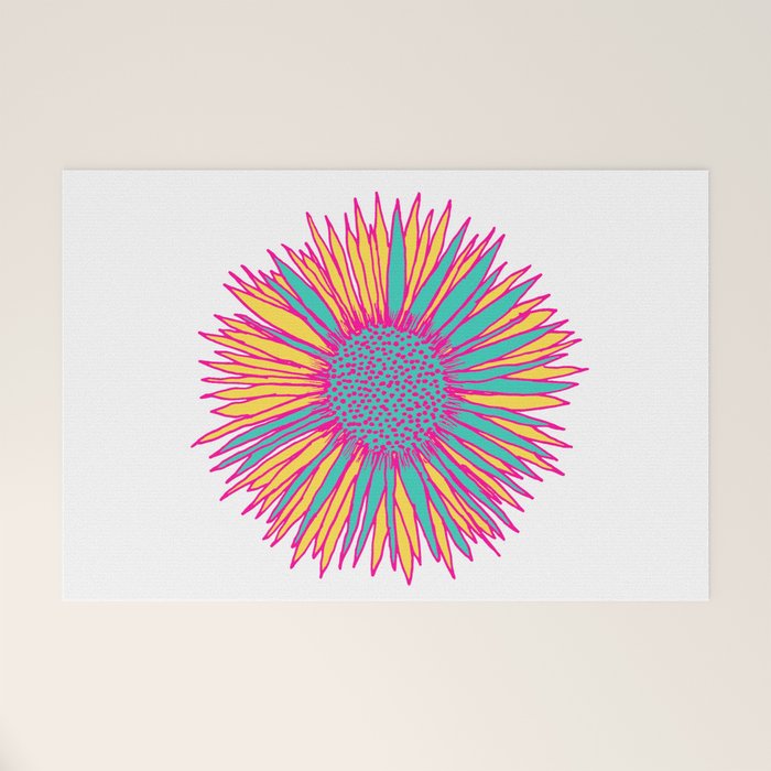 Neon Sunflower Line Art Welcome Mat Gallery Image 1