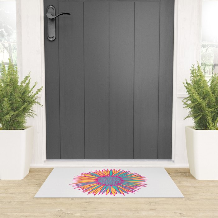 Neon Sunflower Line Art Welcome Mat Gallery Image 3