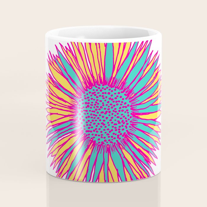 Neon Sunflower Line Art Coffee Mug Gallery Image 4