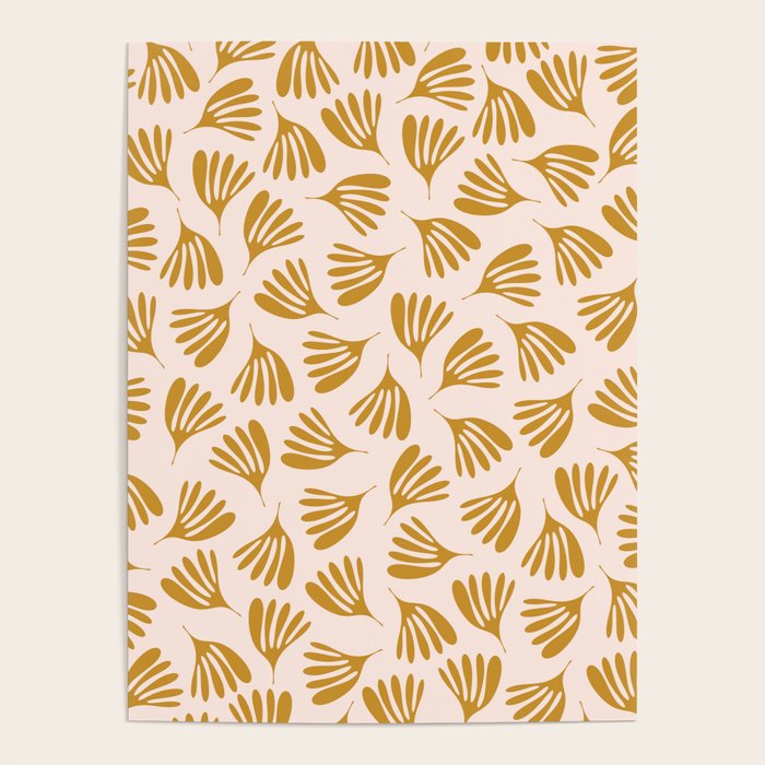Pale Blush and Mustard Wispy Leaves Contemporary Pattern Poster Gallery Image 4