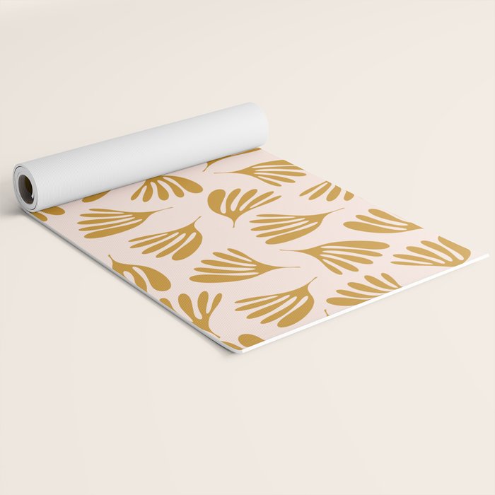 Pale Blush and Mustard Wispy Leaves Contemporary Pattern Yoga Mat Gallery Image 2