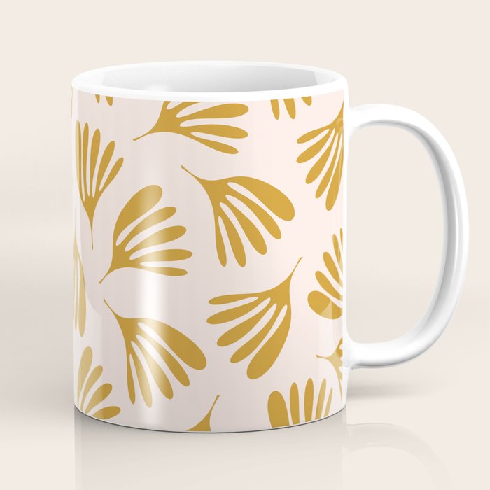 Pale Blush and Mustard Wispy Leaves Contemporary Pattern Coffee Mug Gallery Image 1