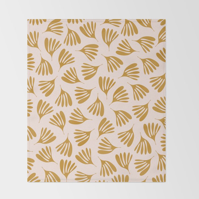 Pale Blush and Mustard Wispy Leaves Contemporary Pattern Throw Blanket Gallery Image 2