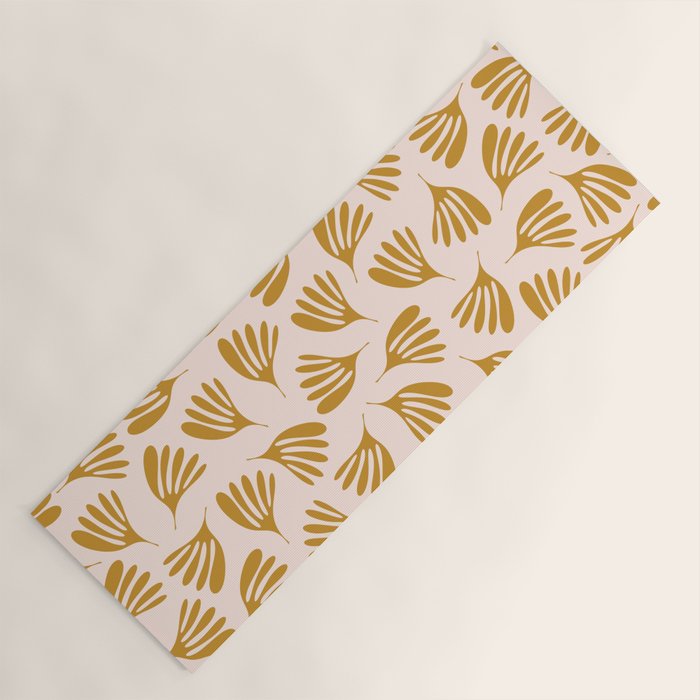 Pale Blush and Mustard Wispy Leaves Contemporary Pattern Yoga Mat Gallery Image 1