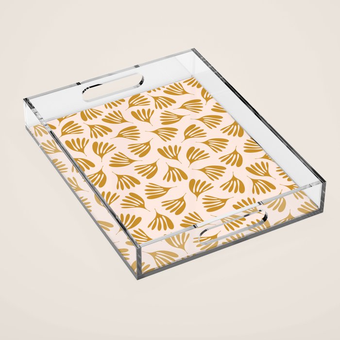 Pale Blush and Mustard Wispy Leaves Contemporary Pattern Acrylic Tray Gallery Image 1