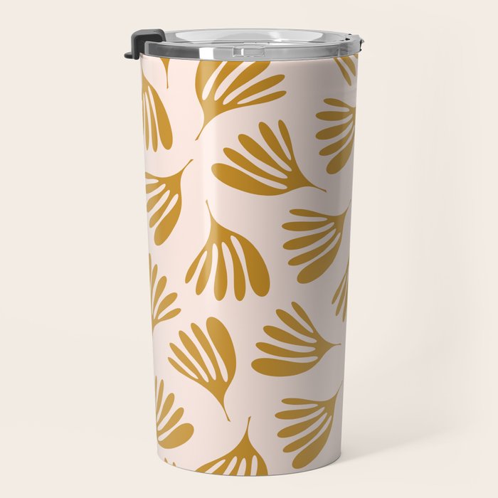 Pale Blush and Mustard Wispy Leaves Contemporary Pattern Travel Mug Gallery Image 3