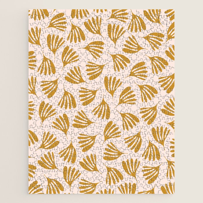 Pale Blush and Mustard Wispy Leaves Contemporary Pattern Jigsaw Puzzle Gallery Image 1