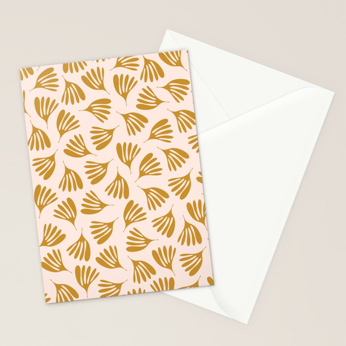 Pale Blush and Mustard Wispy Leaves Contemporary Pattern Stationery Card Gallery Image 2