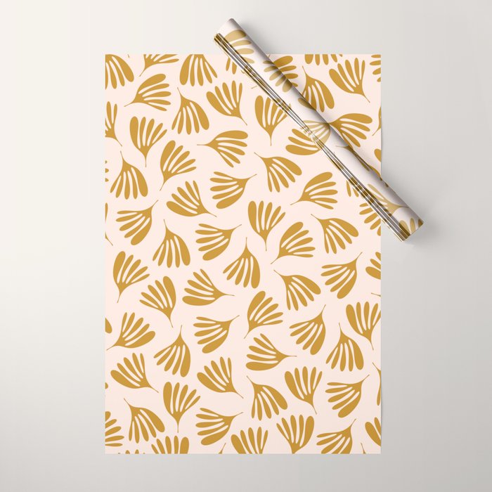 Pale Blush and Mustard Wispy Leaves Contemporary Pattern Wrapping Paper Gallery Image 1