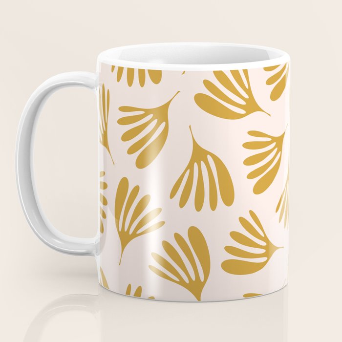 Pale Blush and Mustard Wispy Leaves Contemporary Pattern Coffee Mug Gallery Image 3