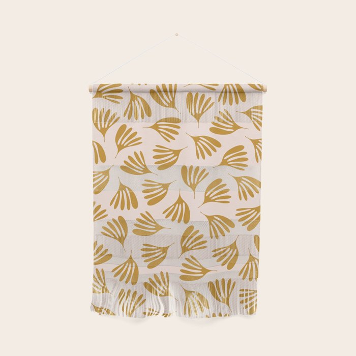 Pale Blush and Mustard Wispy Leaves Contemporary Pattern Wall Hanging Gallery Image 1