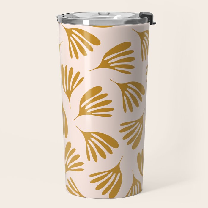 Pale Blush and Mustard Wispy Leaves Contemporary Pattern Travel Mug Gallery Image 2