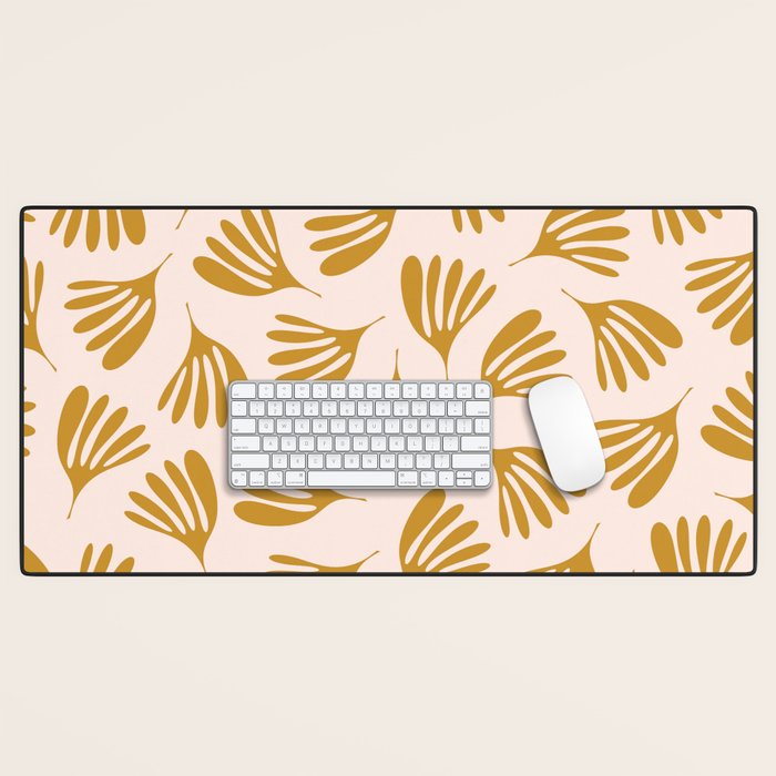 Pale Blush and Mustard Wispy Leaves Contemporary Pattern Desk Mat Gallery Image 1