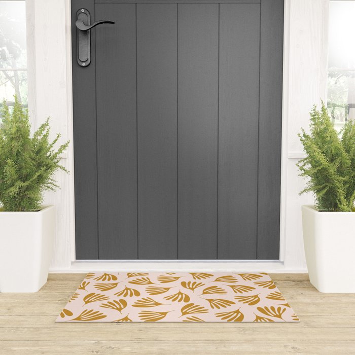 Pale Blush and Mustard Wispy Leaves Contemporary Pattern Welcome Mat Gallery Image 3