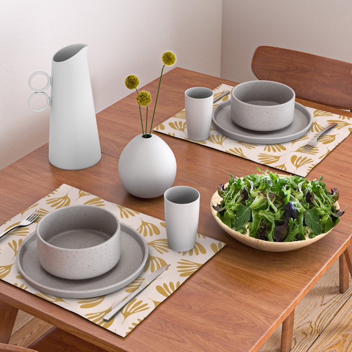 Pale Blush and Mustard Wispy Leaves Contemporary Pattern Placemat Gallery Image 2