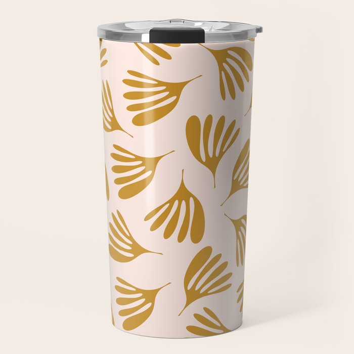 Pale Blush and Mustard Wispy Leaves Contemporary Pattern Travel Mug Gallery Image 1