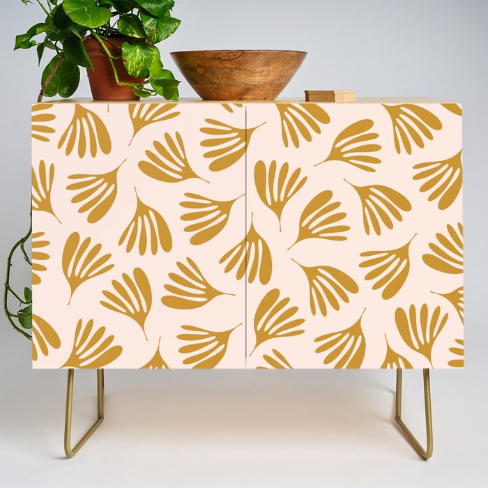 Pale Blush and Mustard Wispy Leaves Contemporary Pattern Credenza Gallery Image 1