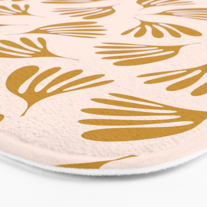 Pale Blush and Mustard Wispy Leaves Contemporary Pattern Bath Mat Gallery Image 3