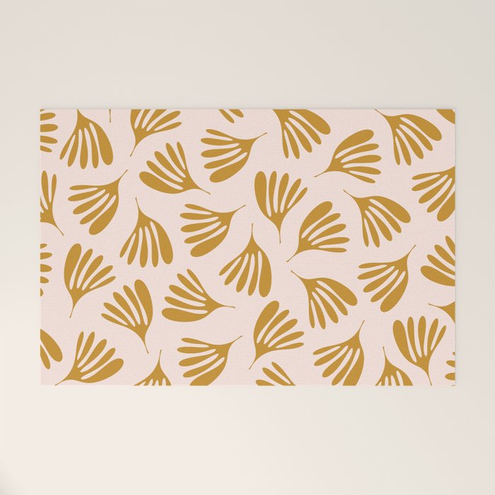 Pale Blush and Mustard Wispy Leaves Contemporary Pattern Welcome Mat Gallery Image 1