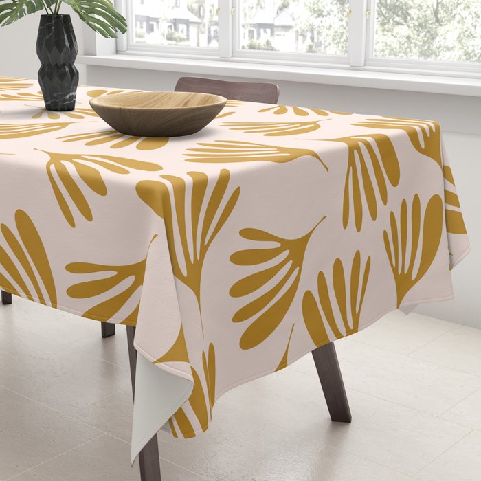 Pale Blush and Mustard Wispy Leaves Contemporary Pattern Tablecloth Gallery Image 3